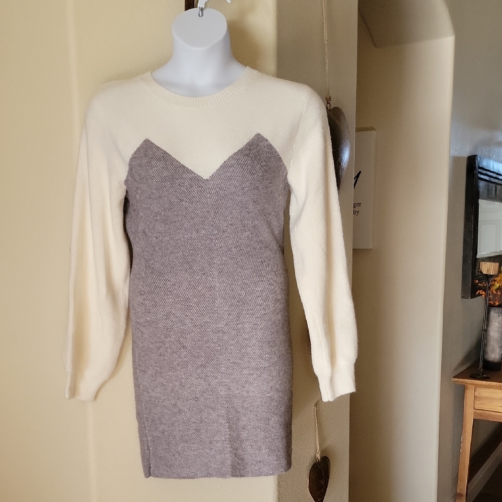 IDEM DITTO Sweater Dress Bodycon Long Sleeves Off White Gray Size L